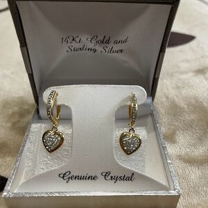 Gold and Silver Heart Earrings with Crystals